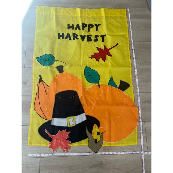 Vintage Outdoor Porch Flag Thanksgiving Pilgrim Hat Happy Harvest Autumn JL - Picture 1 of 9